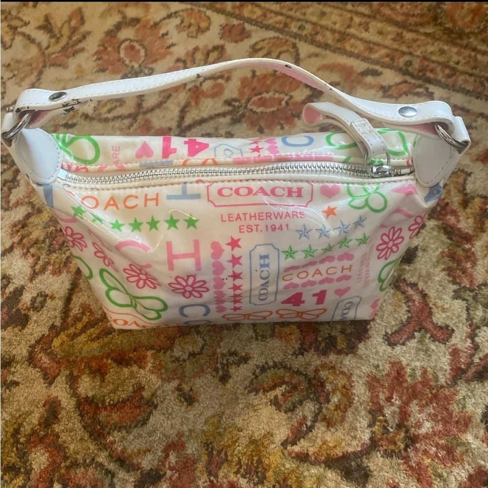 Coach White Multicolor Print Shoulder Bag